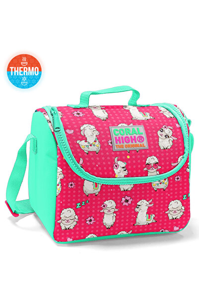 Coral High Cutie de prânz termică cu model de alpaca neon coral pentru copii ...
