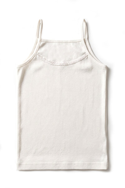 Öts Girl's 100% Cotton Undershirt with Ribbed Thin Straps and Lace Detail, Er...