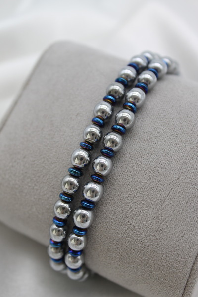 Nenya Men's Bracelet with Steel Lock Double Look Blue and Silver Color Hemati...