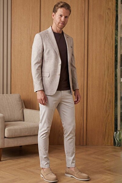 İmza White-Tile Mono Collar Knitted 6 Drop Slim Fit Jacket 1002260153