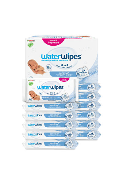 WaterWipes Sensitive+ Newborn & Baby Wipes, 720 Count (12 Packs), 3-In-1 Clea...