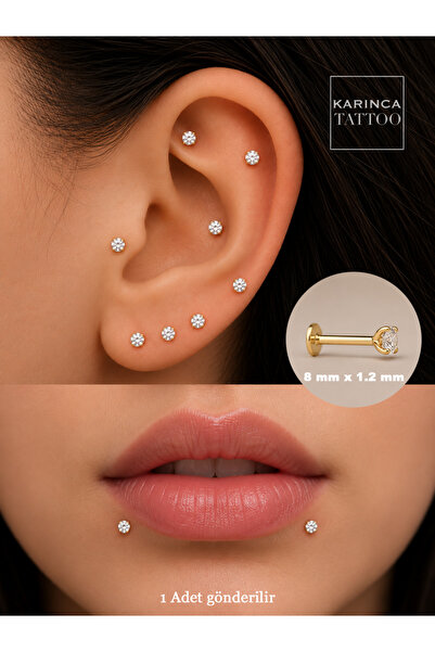 Karınca Piercing Altın Rengi Piercing Kulak Helix Flat Conch Snake Bites Duda...