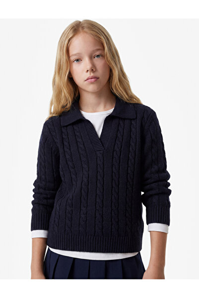 Koton Long Sleeve Shirt Collar Textured Knit Sweater