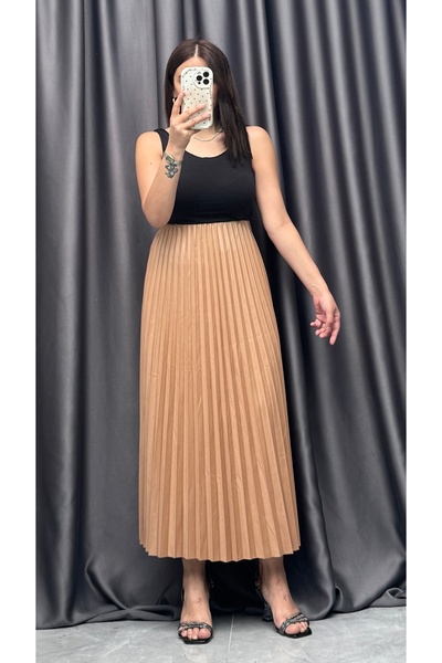NİSUM MODA نظرة جلدية تنورة مطوي