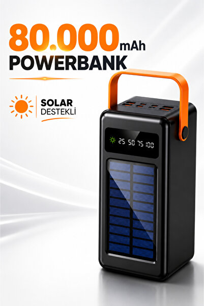 RAYLAX Powerbank 80.000 mAh Güneş Enerjili Solar Dijital Göstergeli El Fenerl...
