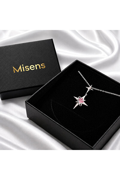 Misens Pink Stone North Star Women's Steel Necklace