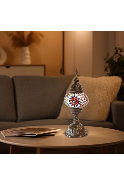 House Pratik ML05 Otantik Mozaik Masa Lambası-Nostaljik Osmanlı Gece Lambası Dekoratif Abajur