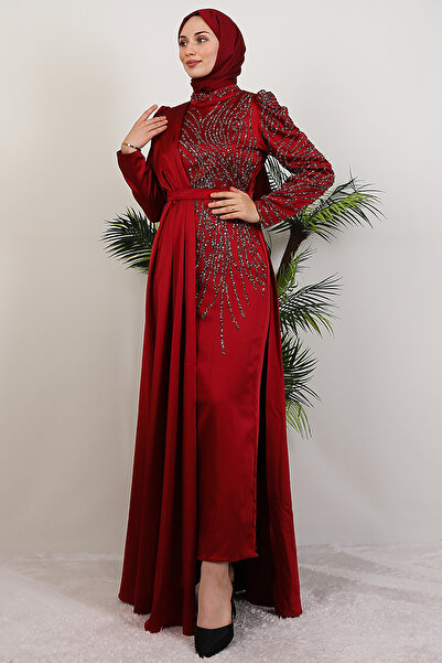 Lamia Giyim Royal Saten Abiye Bordo