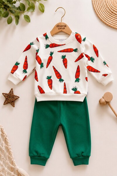 dinamik çocuk Carrot Printed Baby Set Seasonal 2-Piece Top and Bottom Unisex ...