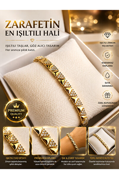CM Marka Premium Gold 14K Altın Kaplama Üçgen Model Kadın Bileklik