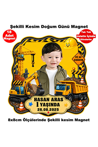 Elara Tasarım İnşaat Temalı Şekilli Kesim 18 Adet Fotoğraflı Kişiye özel Doğu...