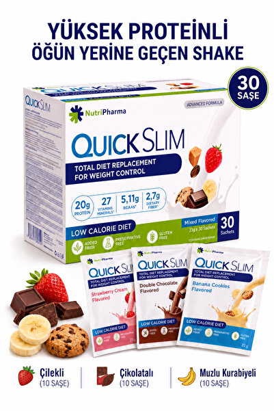 Quick Slim Mix 30 Saşe Öğün Tozu – Öğün Yerine Geçen Protein Tozu, Karışık (ÇİLEK, MUZ, ÇİKOLATA)