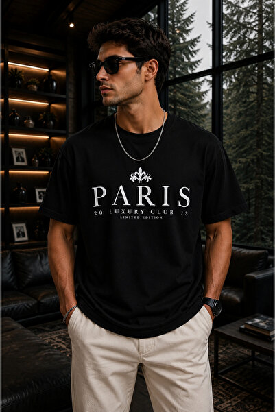 Clothify تي شيرت كبير الحجم للجنسين مطبوع عليه باريس مصنوع من القطن بنسبة 100%