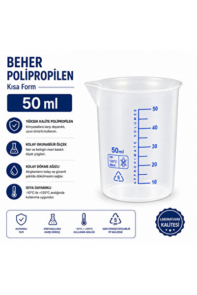 Labolist Beher Polipropilen - Kısa Form 50 ml