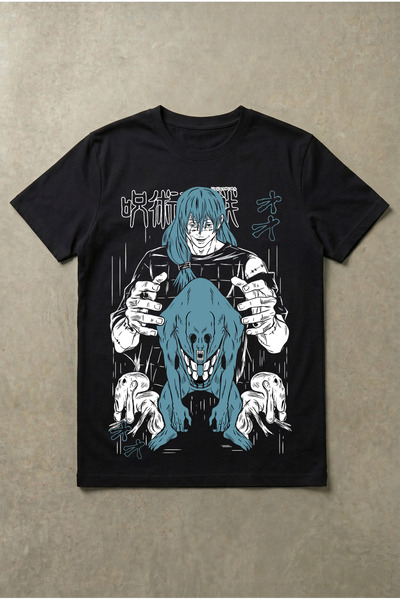 Silkensoul Jujutsu Kaisen Mahito Siyah Anime Baskılı Standart Fit Unisex T-Shirt