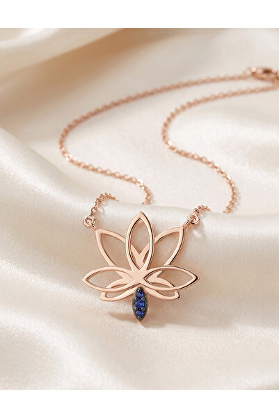 Iryum Safir Lotus Çiçeği Kolye