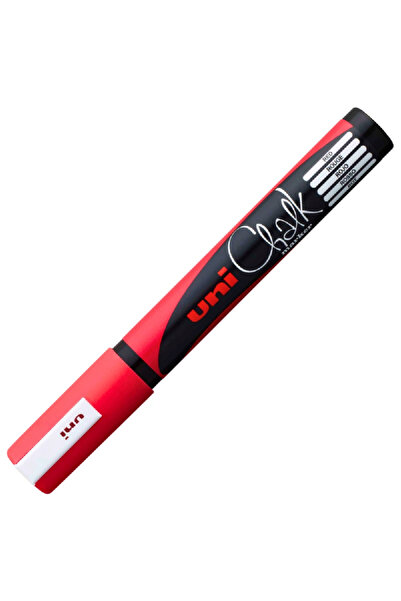 Uni Marker cu creta Chalk PWE-5M, varf rotund, 1.8-2.5mm, ROSU FLUORESCENT