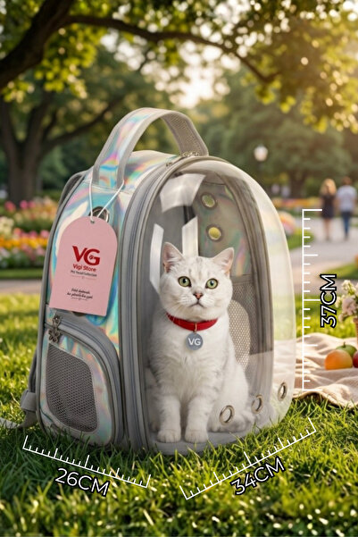 Hologram Astronot Kedi Taşıma Çantası XL Şeffaf Pet Sırt Çantası Köpek Taşıma Çantası