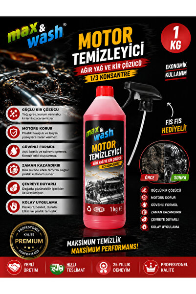 Max&Wash 1 KG Motor Temizleyici | 1/3 Konsantre Ağır Yağ ve Kir Çözücü | Prof...