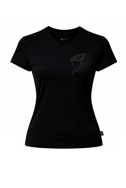 FLN Venom Pulse Black, %100 Pamuk,Kadın,Slim, Siyah Tshirt, Flex ve Taş Baskılı,Bisiklet Yaka