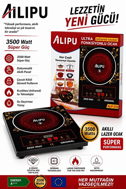 kar-bul Lazer Elektrikli Ocak 2400 Watt Sadece Çelik Tencere Uyumlu