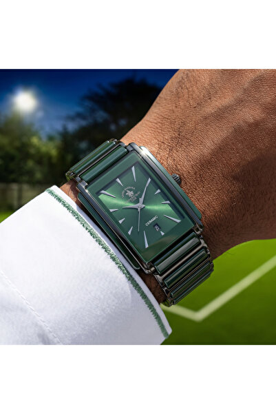Santa Barbara Polo & Racquet Club ساعة رجالية من الفولاذ والسيراميك باللونين ...