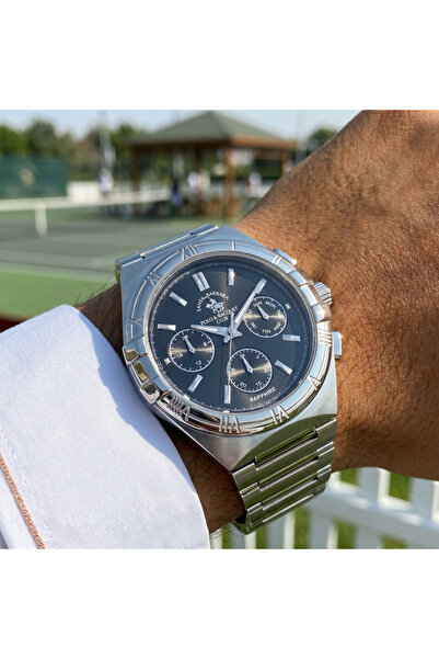 Santa Barbara Polo & Racquet Club ساعة فاخرة من الفولاذ المقاوم للصدأ الفضي ل...