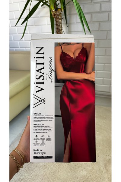 Visatin Lingerie Women's Long Slit Satin Nightgown
