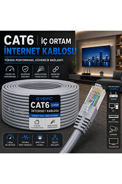 NcpLine 10mt 10 Metre Cat6 Rj45 Hazır Modem Ile Smart Led Tv Televizyon Arası...