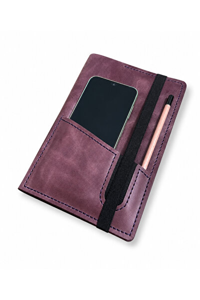 Bilikolik Hakiki Deri El Yapımı A5 Defter Kılıfı (İsim Yazılır) Telefon Cepli...