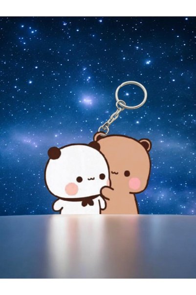 ADA 3D Bubunun yanağını sıkan dudu Bubu Panda Ayıcık Çift Anahtarlık Sevgiliy...