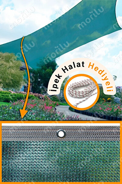 Morilu %75lik Gölgelik YEŞİL FİLE Perde - KIRÇILLI Şeritli Halkalı - Sera Fil...