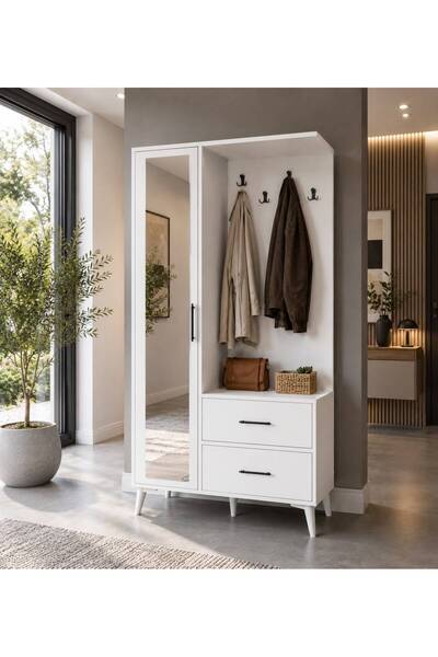 Afilli Oslo Aynalı Portmanto Vestiyer Tamamı Mdf 7 Yıl Garantili