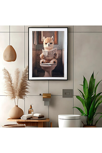 MallDeco Tablou Canvas Modern Alpaca Amuzantă pentru Baie, Pictat Manual, cu ...