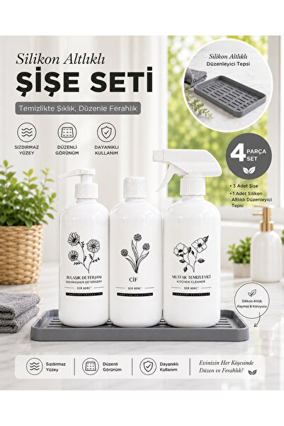 Dem Home Şişe Seti Ve Silikon Stand - Bulaşık Deterjanı-Mutfak Temizleyici-Ci...