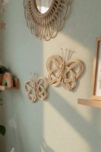 JUST BEST El Yapımı 2'li Rattan Kelebek Duvar Süsü 13-15 cm | Bebek Çocuk Oda...