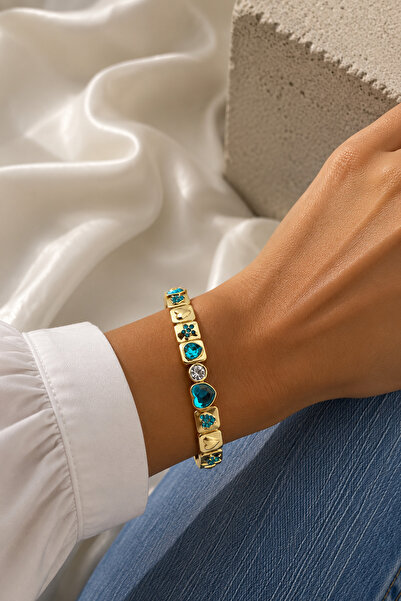 Modex Gold Color Heart Star Stone Detail Special Series Rubber Bracelet