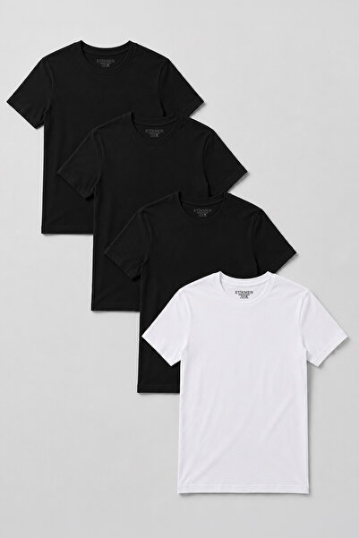 Etikmen 4-Pack Premium 100% Organic Cotton Basic Slimfit White-Black-Black-Bl...