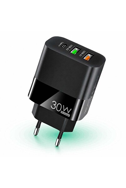 Timebox Încărcător de rețea 3 porturi 30W Încărcare rapidă 1 x Type-C 2 USB L...