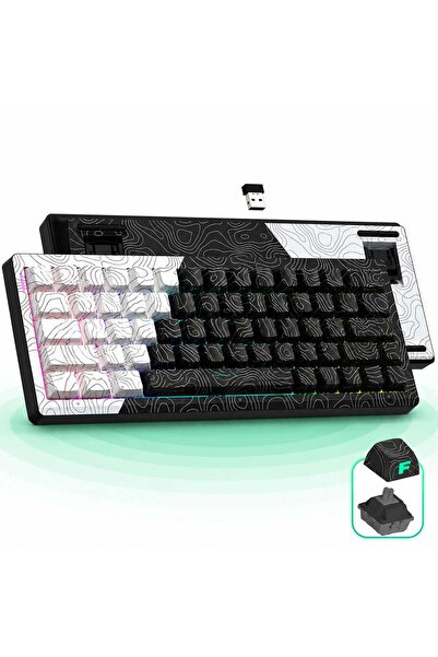 Timebox Tastatură mecanică wireless pentru jocuri, 60% albă, Bluetooth 2.4G, ...