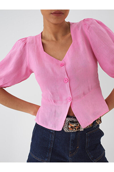 Xint Kadın Pembe %100 Keten Regular Fit Bluz