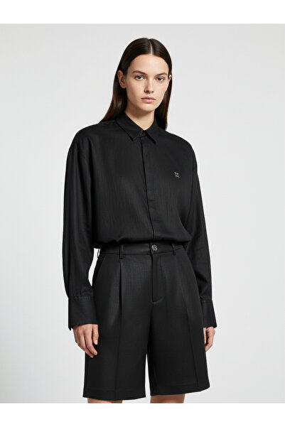 Xint Kadın Siyah %100 Keten Oversize Gömlek