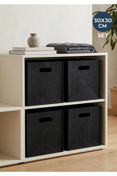HOMİNG Set de 4 coșuri organizatoare multifuncționale din pâslă neagră, 30x30 cm