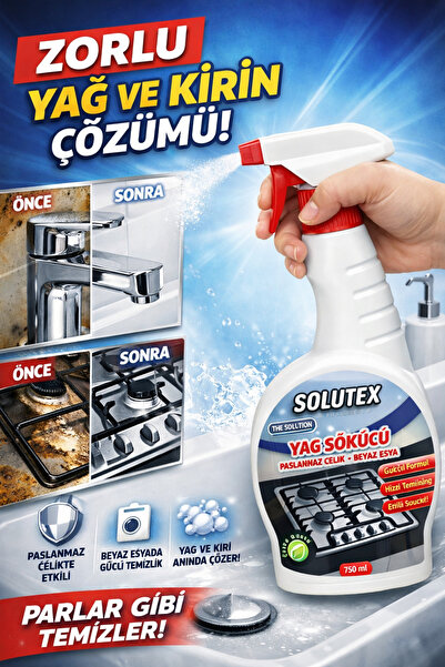 Solutex The Solution Çok Amaçlı Yağ, Kir, Leke ve Kireç Sökücü, Derz Temizleyici, Mutfak ve Banyo temizleyici, PVC Pimapen ve Kalorifer Temizleme - 750 ML
