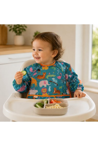 tinyfeed Liquid-Proof Sleeves Food and Activity Bib 6-24 Months Zooworld