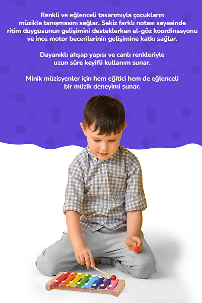 Circle Toys Eğitici Ahşap Ksilofon – 8 Tonlu Renkli Müzik Oyuncağı