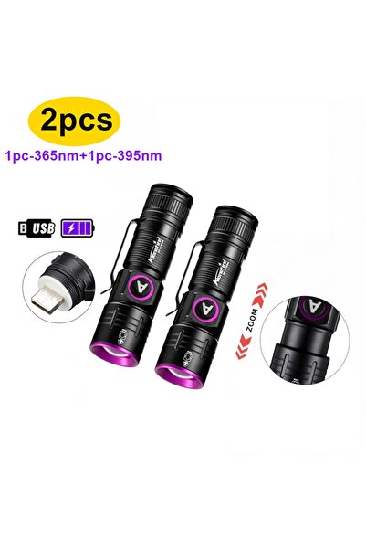 choice2 2pcs-365-395 Zoom UV Flashlight USB Rechargeable 395/365nm Ultraviole...