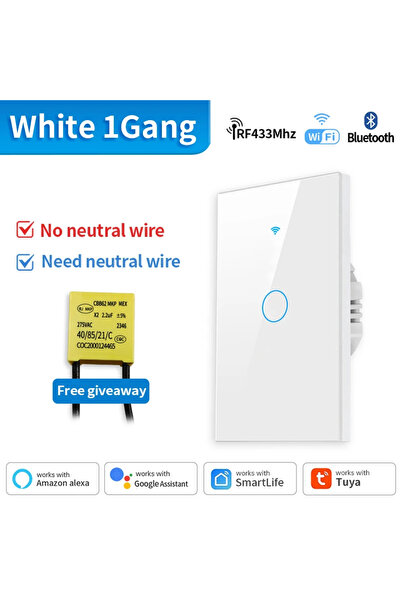 Choice9 TNCE WIFI White 1Gang TNCE Tuya WiFi+Bluetooth/Zigbee Smart Wall Swit...