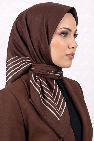 hadiora وشاح نسائي ناعم من القطن العضوي مخطط باللون البني