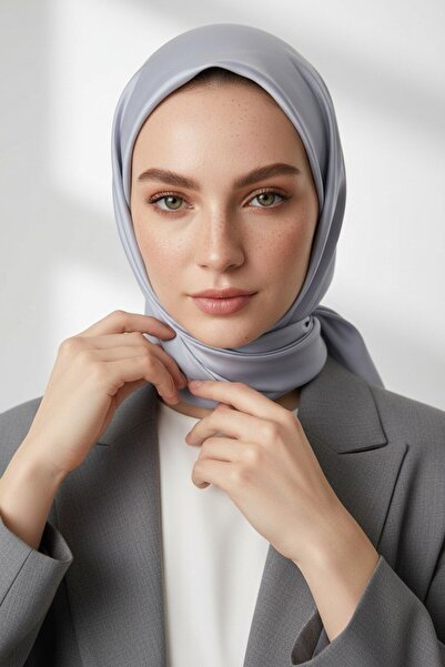 Vissona Viskon Twill İpek Az Hatalı Açık Gri  Renkli 90x90 Düz Eşarp Dikim Şe...